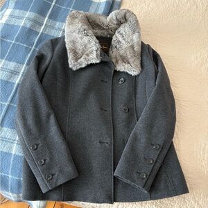 Cole Haan Gray Coat with Rabbit fur collar